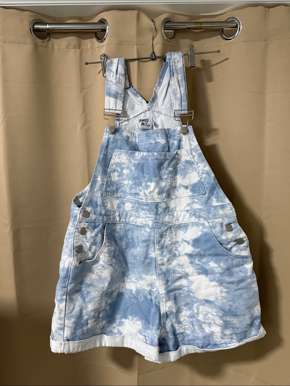 Princess Polly Blue White Tie-Dye Denim Overalls Shorts